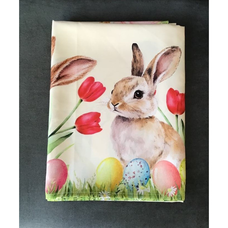 Obrus Kremowy Z Wzorem Świątecznym Wielkanoc Zajączki