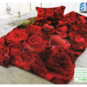 Pościel 3D Satyna Bawełniana 140/200 2cz Czerwone Róże Walentynki