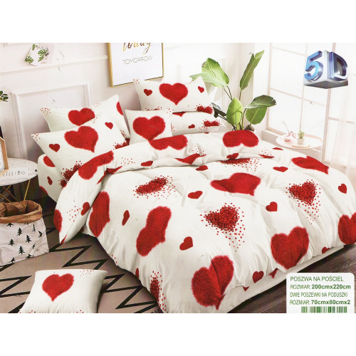 Pościel 3D Satyna Bawełniana 140/200 2cz Czerwone Serca Walentynki