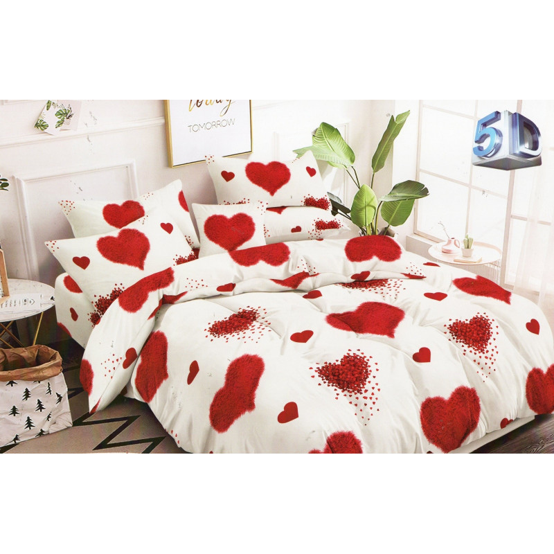 Pościel 3D Satyna Bawełniana 140/200 2cz Czerwone Serca Walentynki