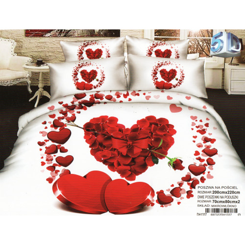 Pościel 3D Satyna Bawełniana 140/200 2cz Serce Walentynki