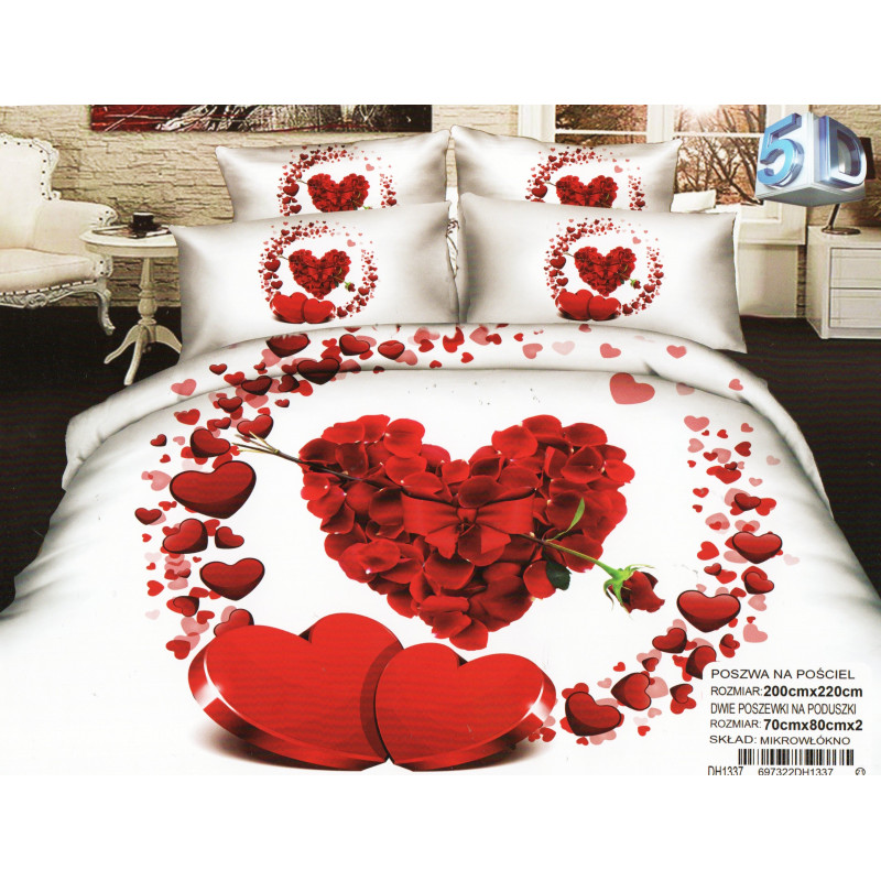 Pościel 3D Satyna Bawełniana 140/200 2cz Serce Walentynki