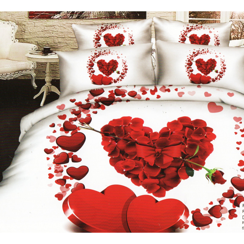 Pościel 3D Satyna Bawełniana 140/200 2cz Serce Walentynki