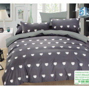 Pościel 3D Satyna Bawełniana 220/200 3cz Szara W Białe Serduszka