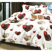 Pościel 3D Satyna Bawełniana 160/200 3cz Serca Czerwono Szare