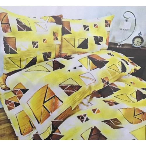 Komplet Pościeli Z Kory 100% Bawełna 220x200cm Brązowe Trójkąty Na Żółtym