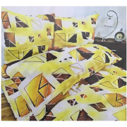 Komplet Pościeli Z Kory 100% Bawełna 220x200cm Brązowe Trójkąty Na Żółtym