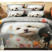 Pościel 3D Satyna Bawełniana 140/200(4cz) Z prześcieradłem Maltańczyk