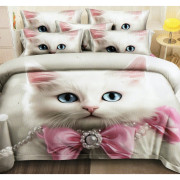 Pościel 3D Satyna Bawełniana 140/200(4cz) Z prześcieradłem Kotek