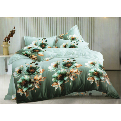 Pościel 3D Satyna Bawełniana 140/200(4cz) Z prześcieradłem Kwiaty