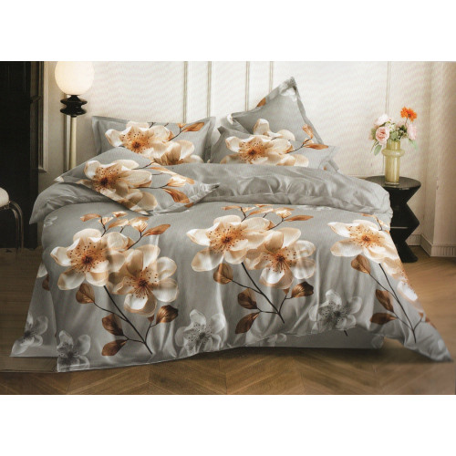 Pościel 3D Satyna Bawełniana 140/200(4cz) Z prześcieradłem Kwiaty