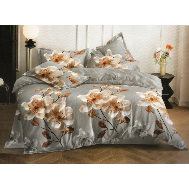 Pościel 3D Satyna Bawełniana 140/200(4cz) Z prześcieradłem Kwiaty