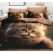 Pościel 3D Satyna Bawełniana 140/200(4cz) Z prześcieradłem Kotek