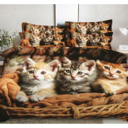 Pościel 3D Satyna Bawełniana 140/200(4cz) Z prześcieradłem Kotki W Kos..