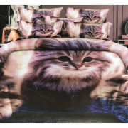 Pościel 3D Satyna Bawełniana 140/200(4cz) Z prześcieradłem Kot