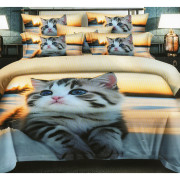 Pościel 3D Satyna Bawełniana 140/200(4cz) Z prześcieradłem Kot