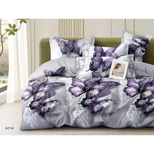 Pościel 3D Satyna Bawełniana 220/200 3cz Fioletowe Motyle