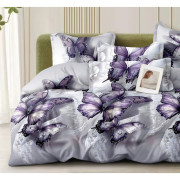 Pościel 3D Satyna Bawełniana 220/200 3cz Fioletowe Motyle