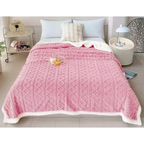 Koc Dwustronny Tłoczony/Baranek Mikrofibra 160x200 Pudrowy Róż