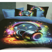 Pościel 3D Satyna Bawełniana 160/200 3cz Słuchawki Nuty Wzór Faktyczny
