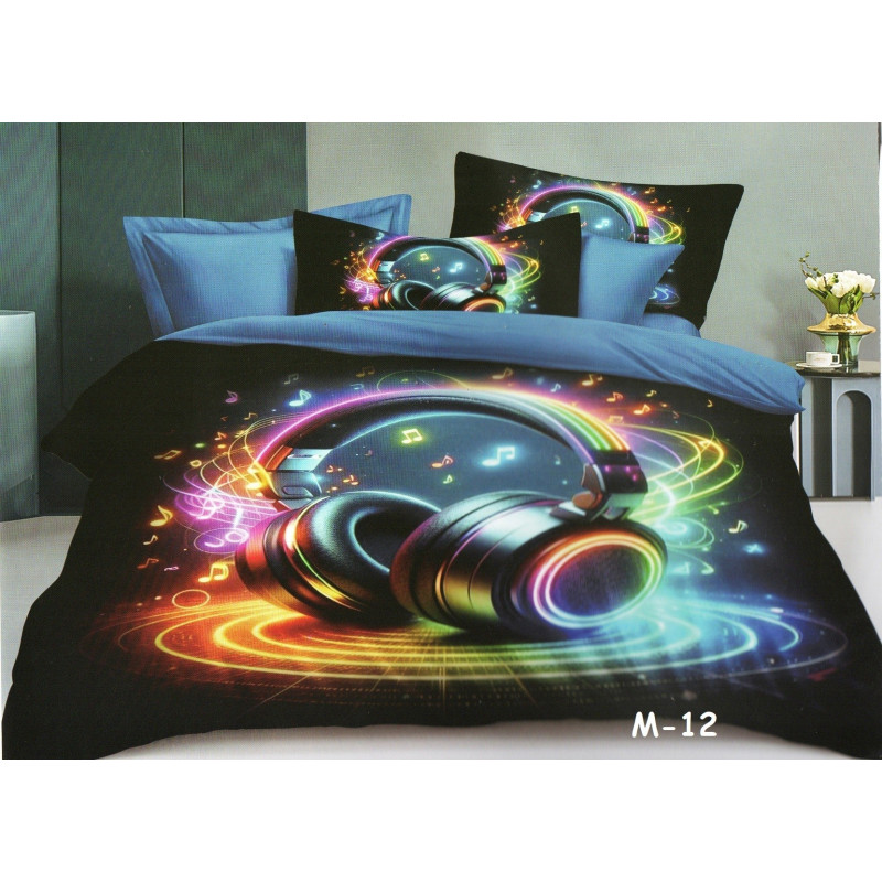 Pościel 3D Satyna Bawełniana 160/200 3cz Słuchawki Nuty Wzór Faktyczny