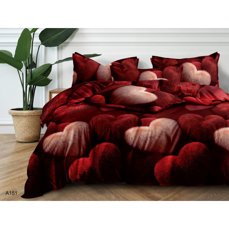 Pościel 3D Satyna Bawełniana 220/200 z Prześcieradłem Serca Walentynki