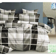 Pościel 3D Satyna Bawełniana 220/200 3cz Szara Krata