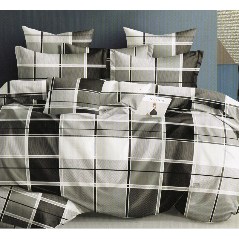 Pościel 3D Satyna Bawełniana 220/200 3cz Szara Krata