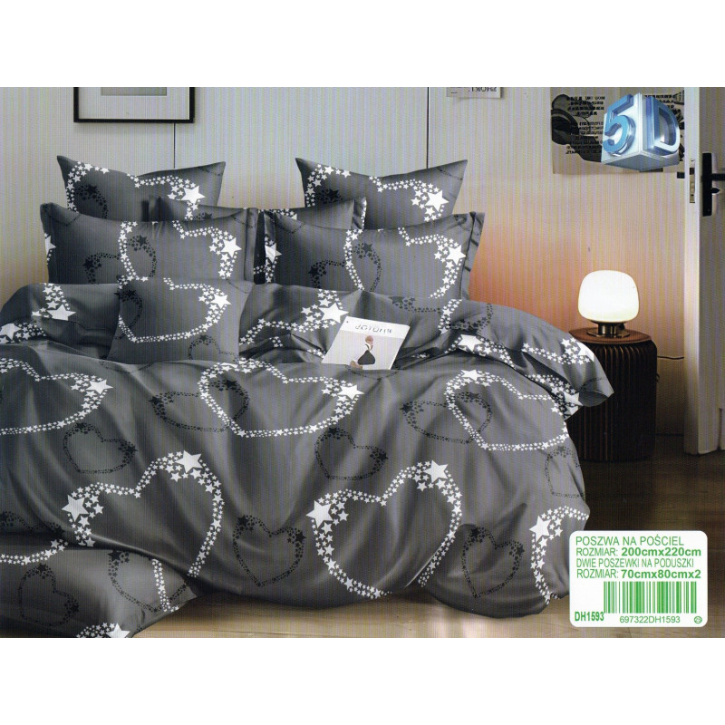 Pościel 3D Satyna Bawełniana 220/200 3cz Serca Z Gwiazdek