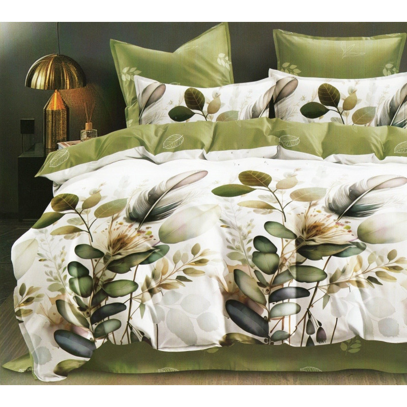 Pościel 3D Satyna Bawełniana 220/200 3cz Zielone Liscie