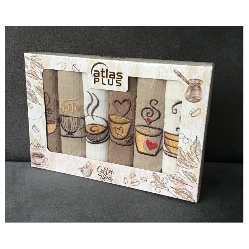 Komplet Ścierek Kuchennych Haftowanych 6szt Coffee