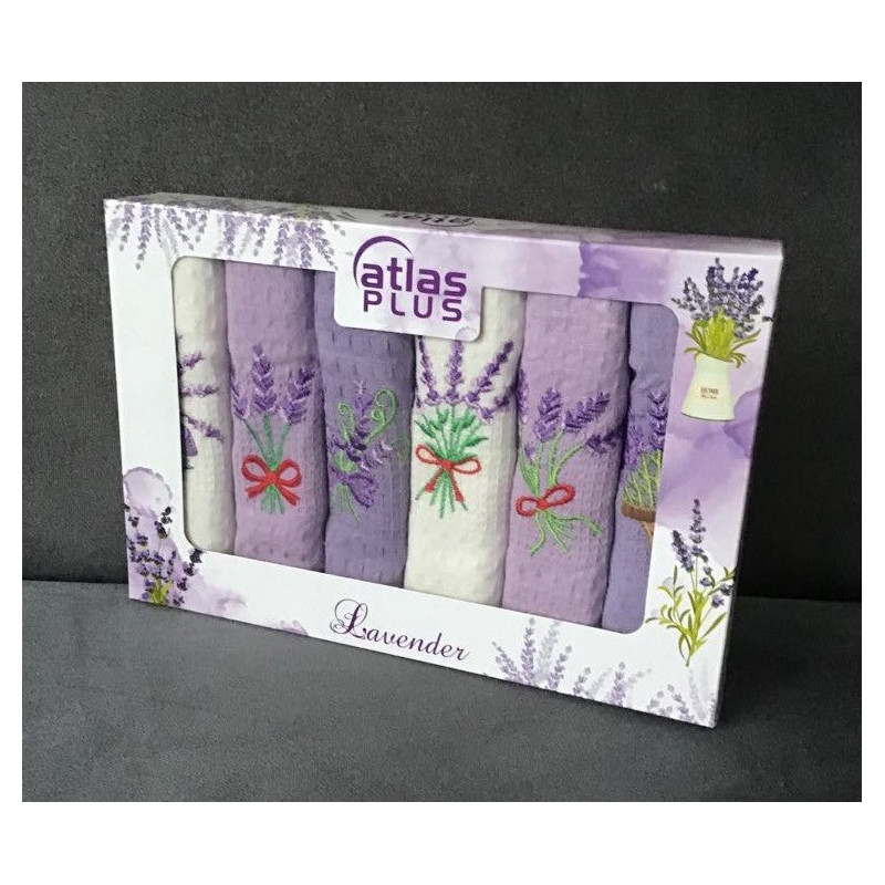 Komplet Ścierek Kuchennych Haftowanych 6szt Lawenda