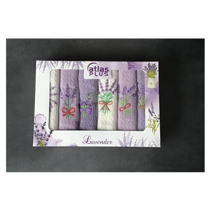 Komplet Ścierek Kuchennych Haftowanych 6szt Lawenda