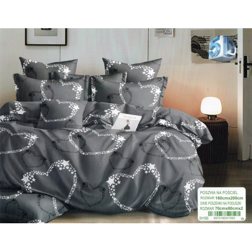 Pościel 3D Satyna Bawełniana 160/200 3cz Serca z Gwiazdek