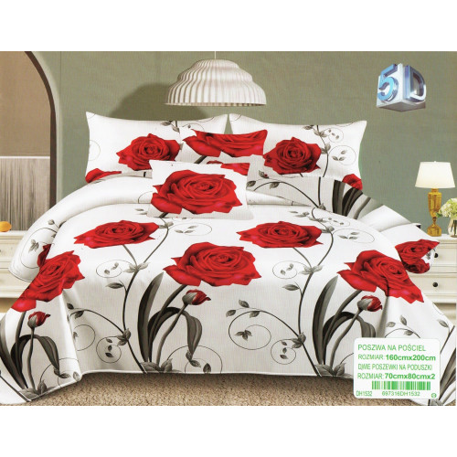 Pościel 3D Satyna Bawełniana 160/200 3cz Czerwone Róże