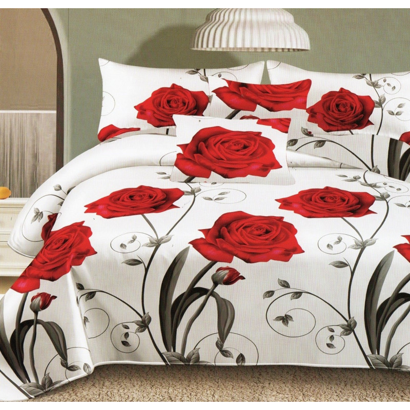 Pościel 3D Satyna Bawełniana 160/200 3cz Czerwone Róże