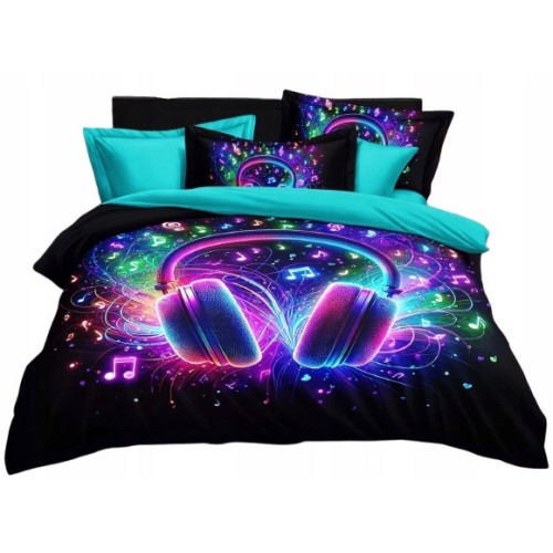 Pościel 3D Satyna Bawełniana 160/200 3cz Słuchawki Wzór Faktyczny