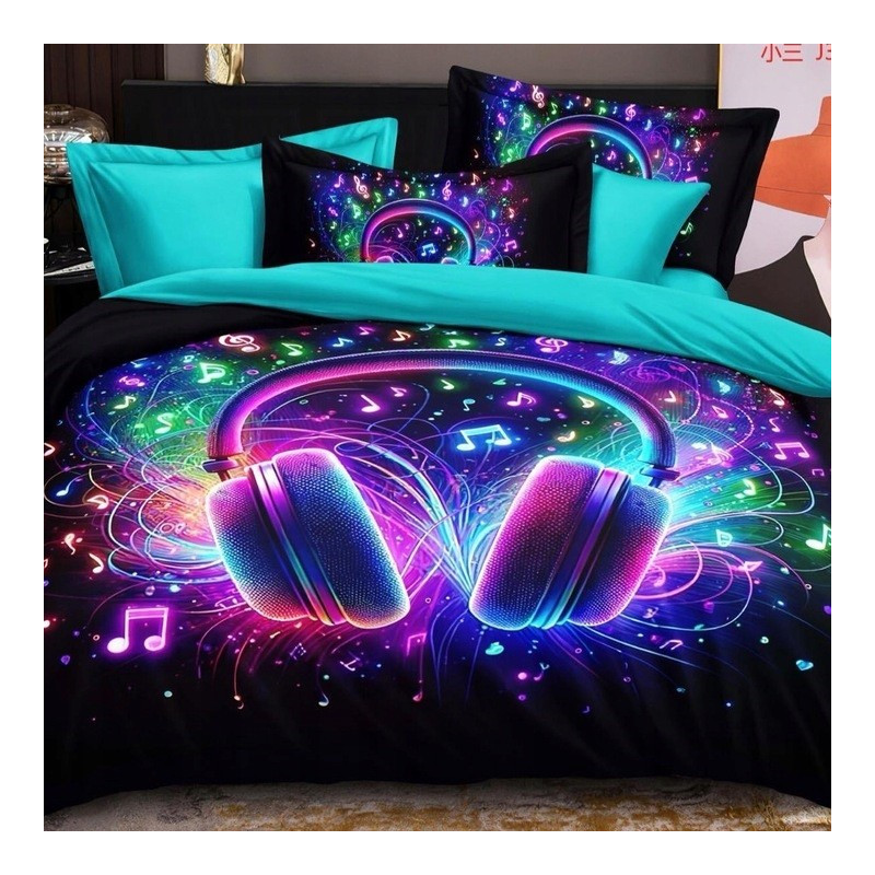 Pościel 3D Satyna Bawełniana 160/200 3cz Słuchawki Wzór Faktyczny