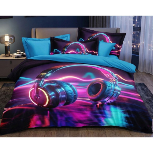Pościel 3D Satyna Bawełniana 160/200 3cz Słuchawki Wzór Faktyczny