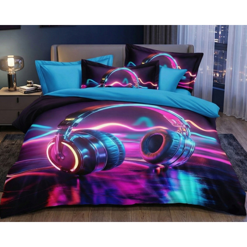 Pościel 3D Satyna Bawełniana 160/200 3cz Słuchawki Wzór Faktyczny