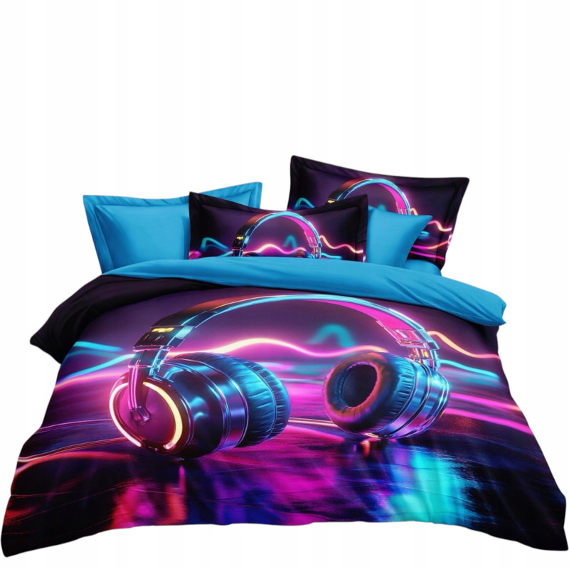 Pościel 3D Satyna Bawełniana 160/200 3cz Słuchawki Wzór Faktyczny