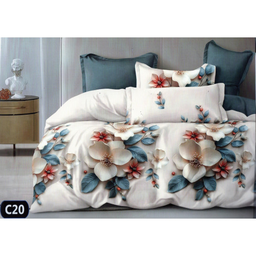 Pościel 3D Satyna Bawełniana 220/200 Z Prześcieradłem Kwiaty