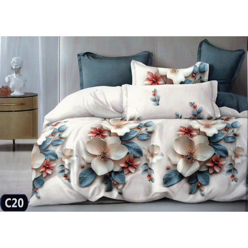 Pościel 3D Satyna Bawełniana 220/200 Z Prześcieradłem Kwiaty