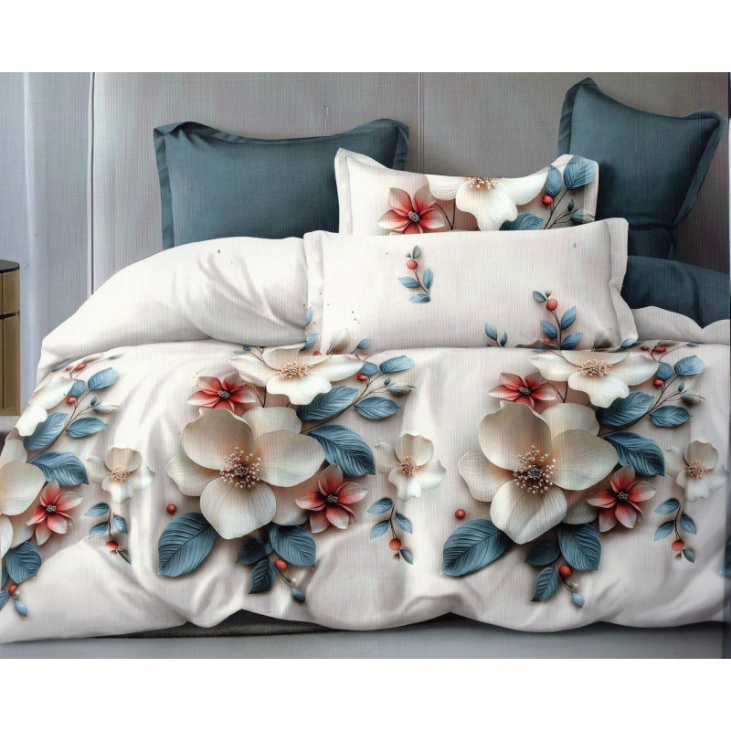 Pościel 3D Satyna Bawełniana 220/200 Z Prześcieradłem Kwiaty