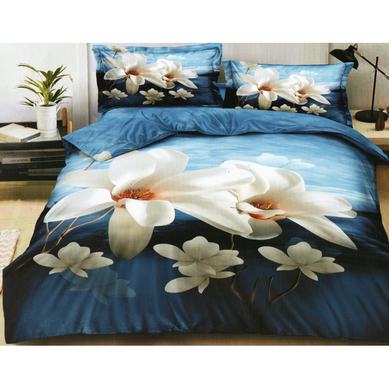 Pościel 3D Satyna Bawełniana 220/200 Z Prześcieradłem Kwiaty Magnoli