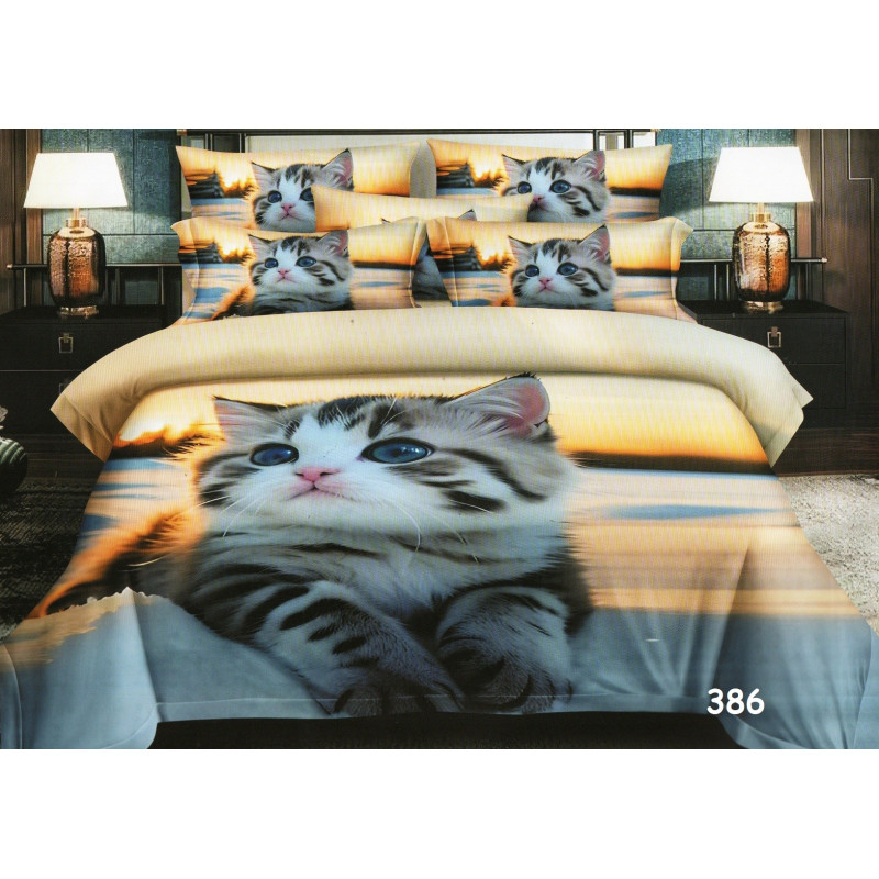 Pościel 3D Satyna Bawełniana 220/200 Z Prześcieradłem Kot