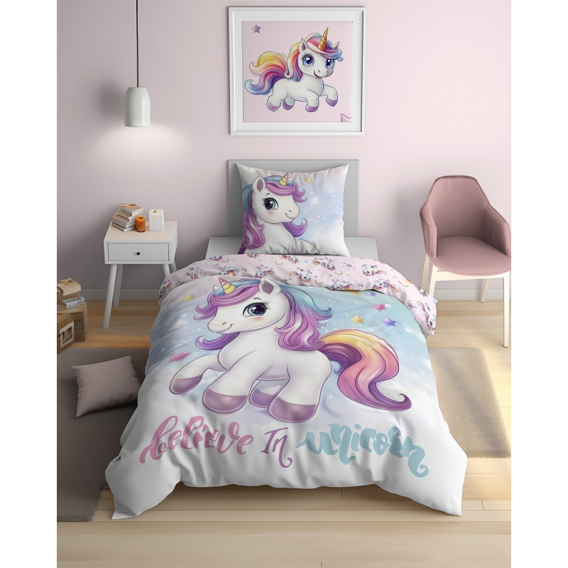 Pościel Młodzieżowa Detexpol 100% Bawełna 140x200 2cz Unicorn Jednoroż...