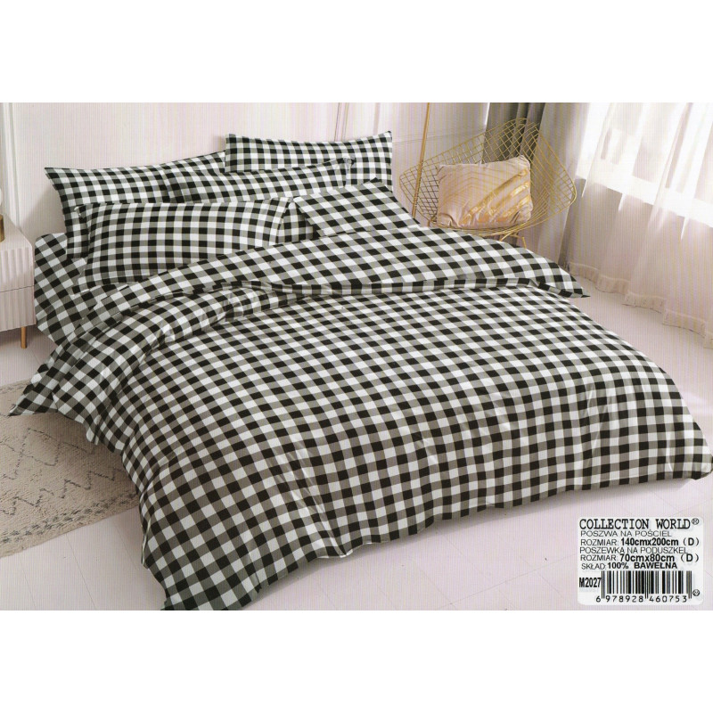 Pościel 140x200 Dwustronna Bawełna Satynowa Collection World Krata