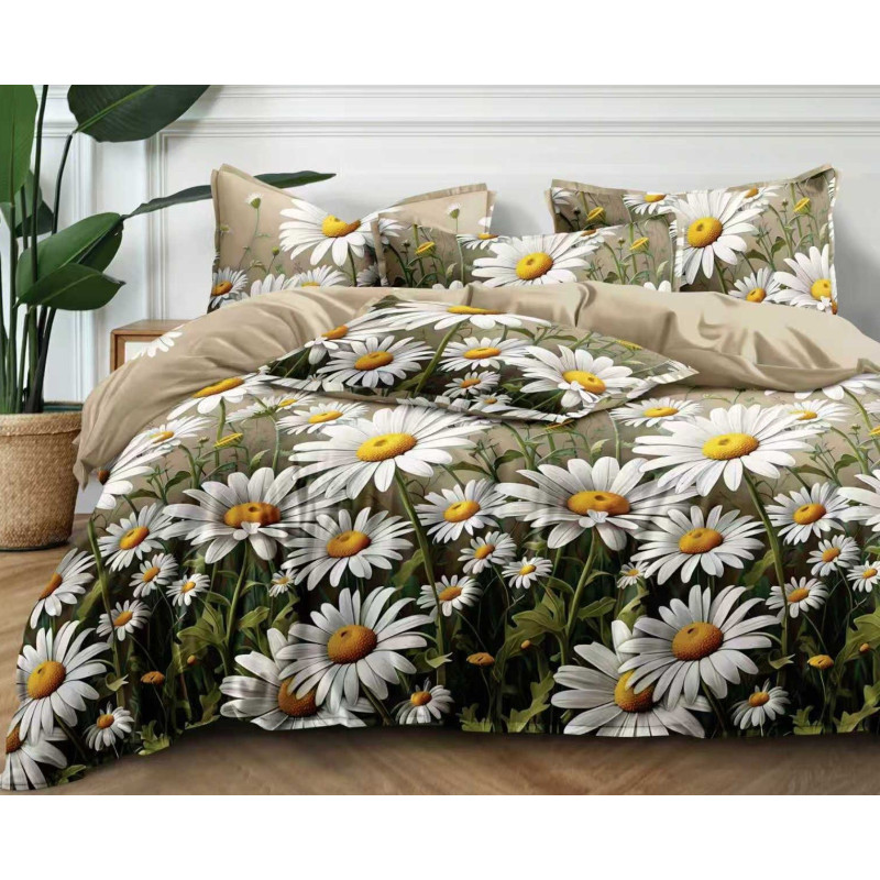 Pościel 3D Satyna Bawełniana 160/200 3cz Rumianki