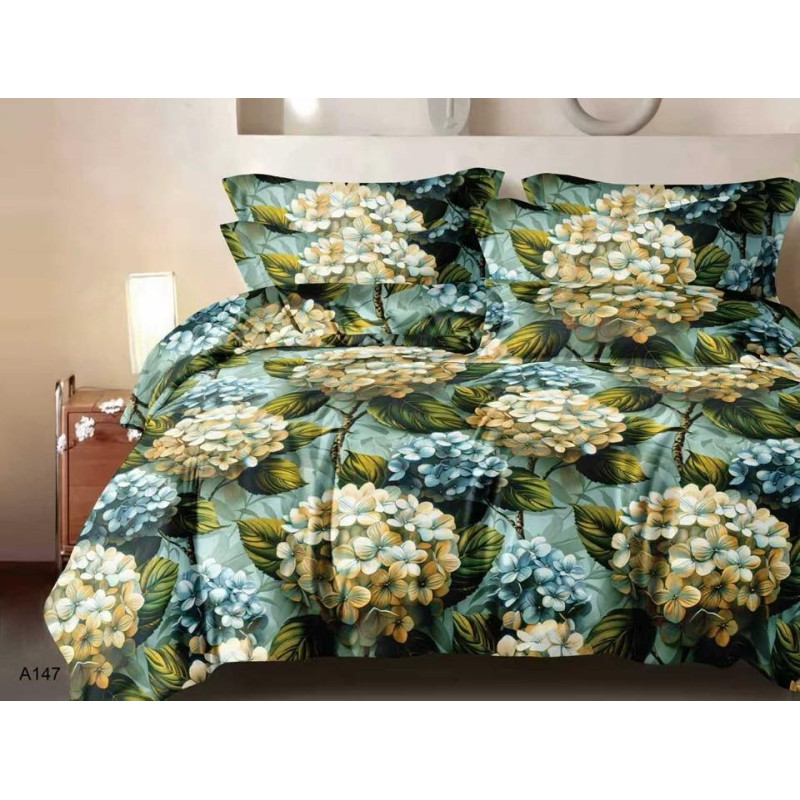 Pościel 3D Satyna Bawełniana 160/200 3cz Kwiaty Hortensja